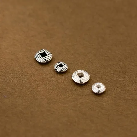 925 Sterling Silver Striped Square Flat Spacer Beads Retro Thai Silver Oxidized Loose Beads For DIY Jewelry Making Findings