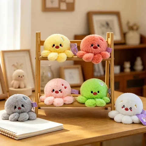 Cute Emotional Octopus Plush Pendant Keychain Soft Stuffed Animal Toy With Embroidery Expressions For Student Bag Decor Gift