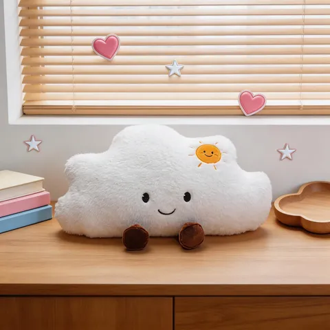 Peluche Nuage Mignonne Coussin Nuage Doux Décoration de la Maison Ornement de Canapé Coussin à Broderie Soleil