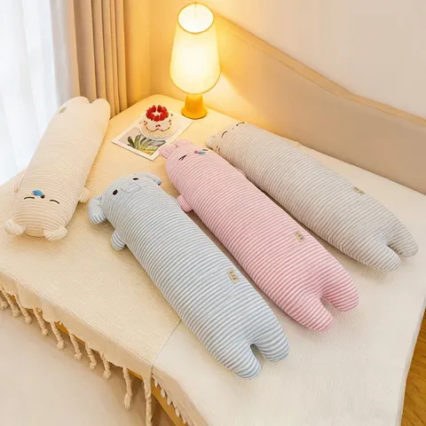 Süßes Gestreiftes Cartoon Tier Lang Seitenschläferkissen Weiches Plüsch Beinkissen Abnehmbares Waschbares Schlafkissen Für Sofa Bett Büro Deko