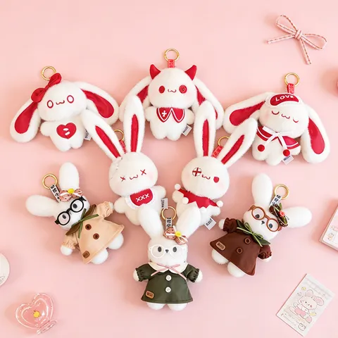 Cute White Plush Rabbit Pendant With Glasses And Dress Heart Personality Rabbit Stuffed Toy Easter Gift Keychain For Bag Decoration