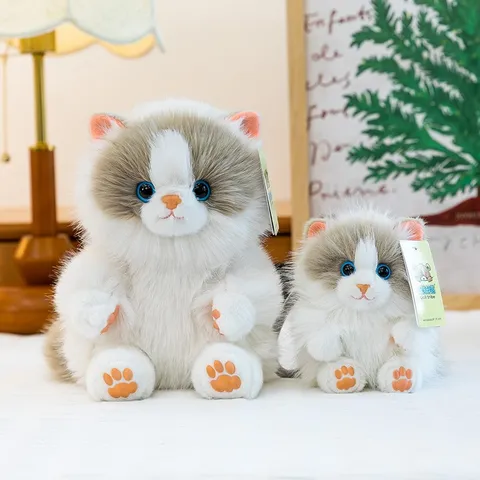 Giocattolo di Peluche Gatto a Pelo Lungo Realistico Siamese Ragdoll Gatto Vacca Animale di Peluche Portachiavi Decorazione della Casa Bambola Regalo
