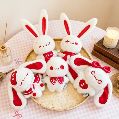 Cute White Plush Rabbit Pendant With Glasses And Dress Heart Personality Rabbit Stuffed Toy Easter Gift Keychain For Bag Decoration