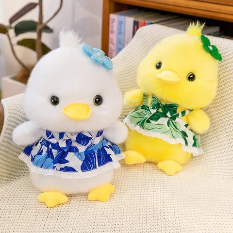 Cute Duck Plush Toy Soft Stuffed Animal With Floral Dress Lace Bow Decorative Doll For Kids Girls Birthday Gift