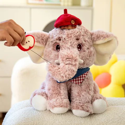 Schattige Olifant Knuffel Met Baret Fruit Hanger Zachte Cartoon Knuffelpop Kinderen Verjaardagscadeau Huisdecoratie Kussen
