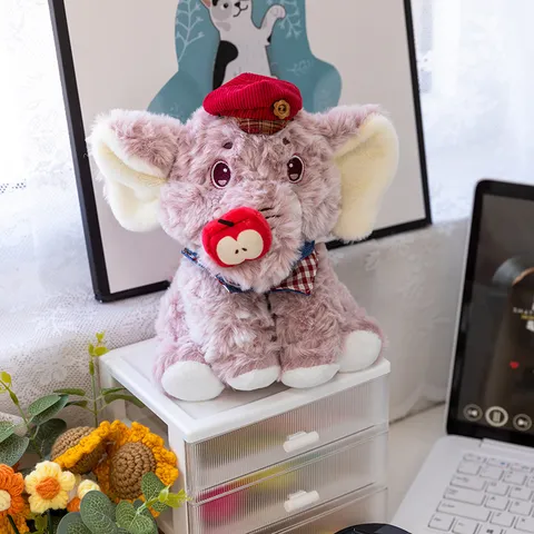 Schattige Olifant Knuffel Met Baret Fruit Hanger Zachte Cartoon Knuffelpop Kinderen Verjaardagscadeau Huisdecoratie Kussen