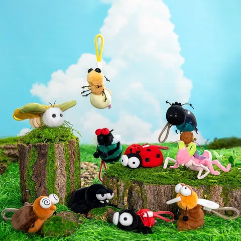 Cartoon Insect Plush Keychain Pendant Cute Moth Firefly Ladybug Ant Mantis Mosquito Soft Stuffed Toy For Kids Bag Decor