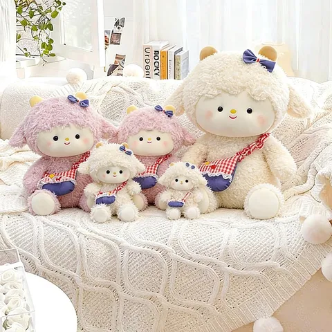 Cute Cartoon Sheep Plush Toy With Messenger Bag Bow Soft Stuffed Animal Lamb Doll For Kids Room Decor Gift