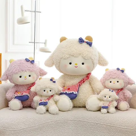 Cute Cartoon Sheep Plush Toy With Messenger Bag Bow Soft Stuffed Animal Lamb Doll For Kids Room Decor Gift