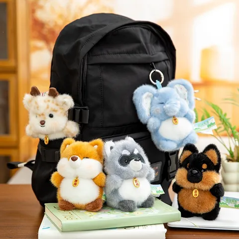Cute Forest Animal Plush Keychain Fox Deer Elephant Raccoon Dog Stuffed Toy With Auspicious Charm Soft Pendant Kids Bag Decoration Gift