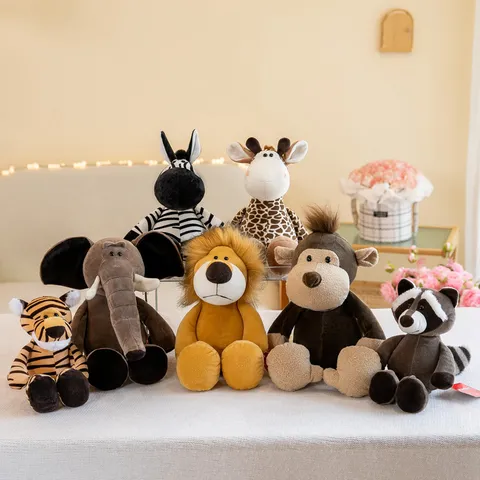 Giocattolo di Peluche di Animali della Giungla di Simulazione Leone Elefante Tigre Giraffa Zebra Scimmia Procione Bambola per Festa Bambini