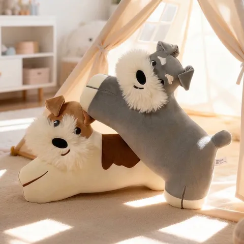 Realistic Dog Stuffed Animal Long Plush Pillow Soft Schnauzer Dachshund Fox Terrier Toy Decorative Sleeping Bolster Cushion Birthday Gift