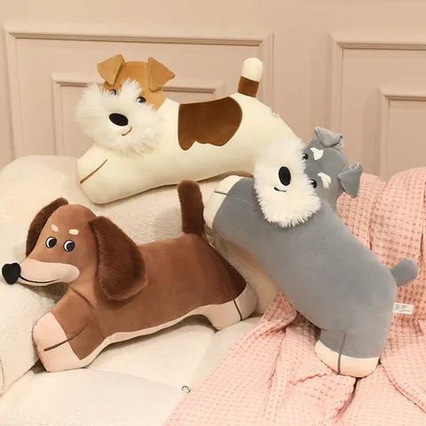 Realistic Dog Stuffed Animal Long Plush Pillow Soft Schnauzer Dachshund Fox Terrier Toy Decorative Sleeping Bolster Cushion Birthday Gift