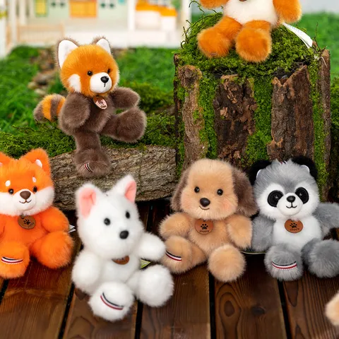 Cute Forest Animal Plush Toy Keychain Pendant Cartoon Fox Panda Dog Sloth Koala Soft Stuffed Doll Hanging Ornament Backpack Charm Birthday Gift