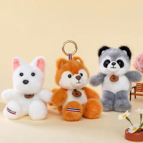 Cute Forest Animal Plush Toy Keychain Pendant Cartoon Fox Panda Dog Sloth Koala Soft Stuffed Doll Hanging Ornament Backpack Charm Birthday Gift