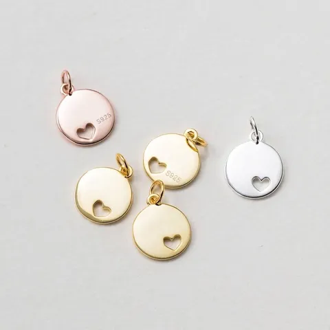 Ciondolo Solo Senza Catena in Argento Sterling 925 Tondo con Cuore Traforato per Donna DIY Accessori per Creazione Gioielli Regalo Ciondolo Cuore