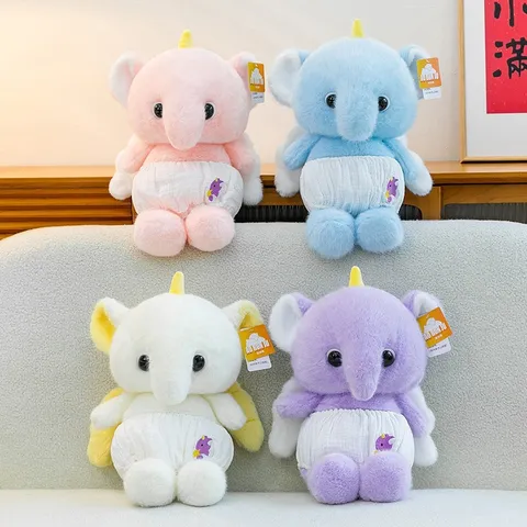 Creative Cartoon Elephant Unicorn Plush Toy Soft Stuffed Animal With Wings And Diaper Pants Soft Dream Baby Doll Gift For Kids Girls