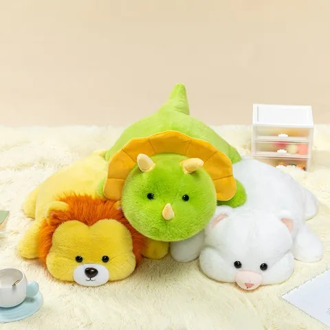 Cute Animal Plush Toy Stuffed Animal Throw Pillow Soft Lion Hippo Cow Dinosaur Rabbit Doll For Kids Home Decor Gift