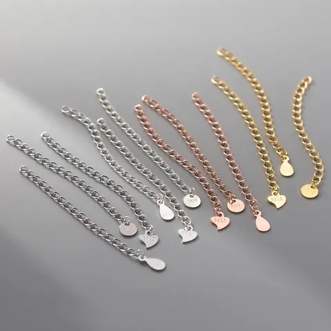 S925 Sterling Silver Extender Chain For Jewelry Making Heart Water Drop Round Tag DIY Necklace Bracelet Tail Chain Electroplated Accessories