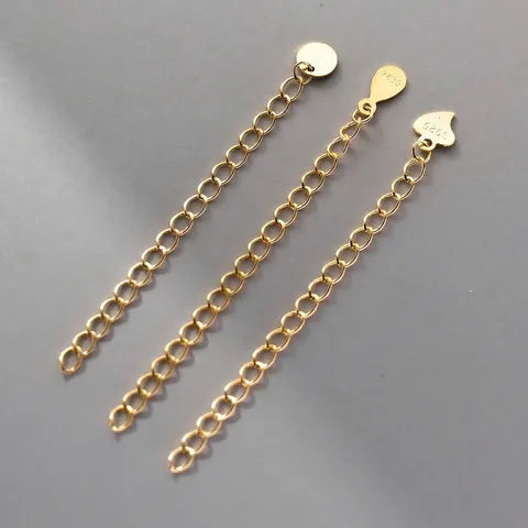 S925 Sterling Silver Extender Chain For Jewelry Making Heart Water Drop Round Tag DIY Necklace Bracelet Tail Chain Electroplated Accessories