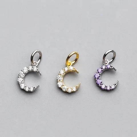 Pendentif Lune en Argent Sterling 925 Micro Incrusté de Zirconia Doux Croissant DIY Bijoux Charms pour Bracelet Collier Femme Cadeau