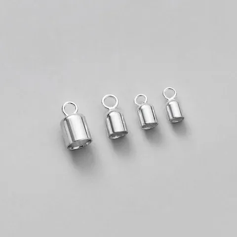 S925 Sterling Silver Cord End Caps DIY Jewelry Findings Cylinder Glue-In End Caps For Leather Cord Connection Handmade Bracelet Necklace Connectors