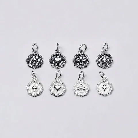 925 Sterling Silver Poker Charm Vintage Oxidized Spade Heart Club Diamond Pendant For DIY Bracelet Necklace Jewelry Findings