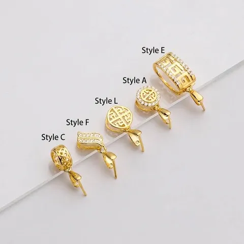 925 Sterling Silver Pendant Clasp Only Inlaid Rhinestone Jade Clip Connector For DIY Necklace Jewelry Making Findings