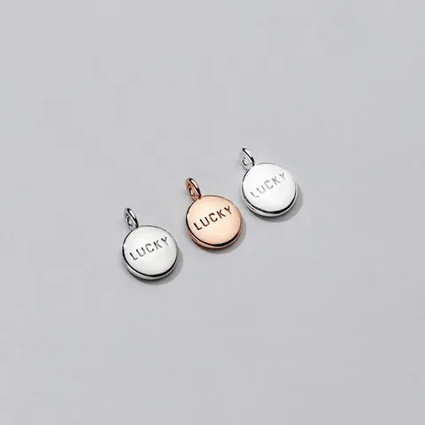 925 Sterling Silver Lucky Engraved Round Disc Pendant DIY Jewelry Making Accessories For Bracelet Necklace Handcrafted Charm