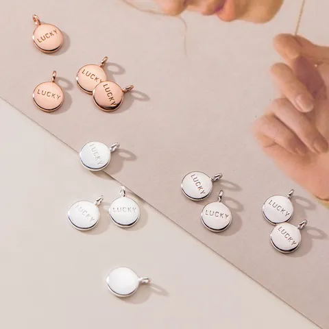 925 Sterling Silver Lucky Engraved Round Disc Pendant DIY Jewelry Making Accessories For Bracelet Necklace Handcrafted Charm