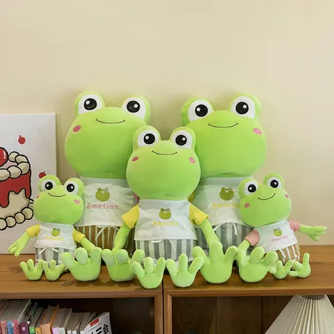 Summer Frog Plush Toy Cute Stuffed Animal Soft Froggy Doll With T-Shirt And Shorts Sleep Pillow Birthday Gift For Kids Boys Girls