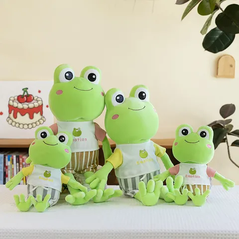 Summer Frog Plush Toy Cute Stuffed Animal Soft Froggy Doll With T-Shirt And Shorts Sleep Pillow Birthday Gift For Kids Boys Girls