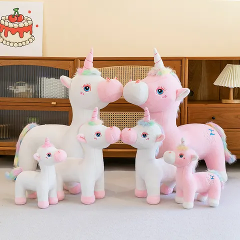 Cute Rainbow Unicorn Pegasus Plush Toy Stuffed Animal Pony Doll Soft Mink Velvet Star Embroidered Pillow For Girls Kids Gift