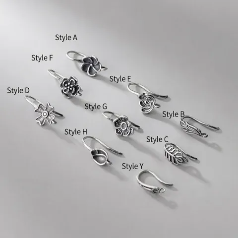 Ganci per Orecchini in Argento Sterling S925 Vintage Smerigliato a Forma di Foglia Fiore per DIY Gioielli Fai da Te Componenti Accessori