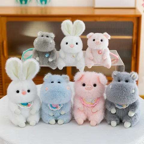 Scented Lavender Plush Animal Keychain Cute Rabbit Hippo Pig Stuffed Doll Bag Pendant Soft Toy For Kids Women Gift