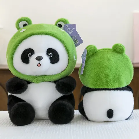 Realistic Frog Transformation Panda Plush Toy Soft Stuffed Animal Doll For Kids Comfort Gift Black White Green