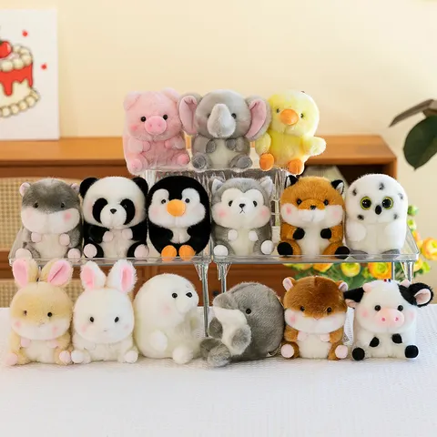 Cute Cartoon Spherical Animal Plush Keychain Soft Stuffed Panda Rabbit Hamster Bag Pendant Decoration Gift For Kids Women