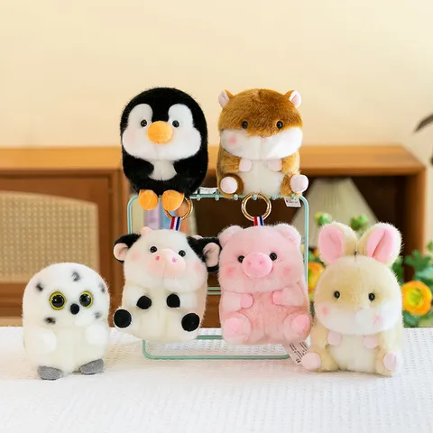 Cute Cartoon Spherical Animal Plush Keychain Soft Stuffed Panda Rabbit Hamster Bag Pendant Decoration Gift For Kids Women