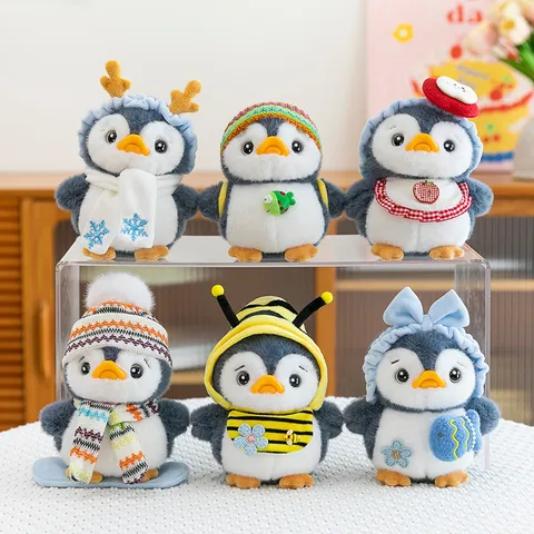 Cute Cartoon Penguin Plush Keychain Charm For Backpack Decoration Soft Animal Doll Toy Bee Reindeer Apple Skiing Style Gift For Kids Teens