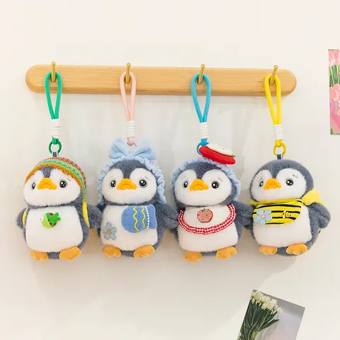 Cute Cartoon Penguin Plush Keychain Charm For Backpack Decoration Soft Animal Doll Toy Bee Reindeer Apple Skiing Style Gift For Kids Teens