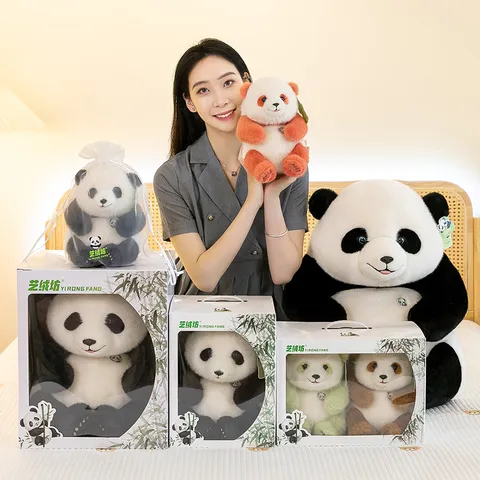 Realistic Panda Plush Toy Soft Stuffed Animal Doll Sitting Giant Panda For Kids Birthday Gift Zoo Souvenir Home Decor