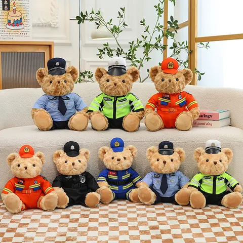 Cute Police Firefighter Uniform Teddy Bear Plush Toy Stuffed Animal Soft Doll Kids Birthday Holiday Gift