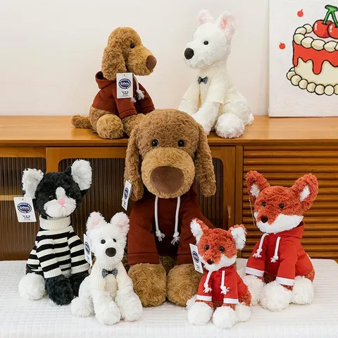 Cute Creative Dressed Plush Toy Devon Rex Cat Schnauzer Fox Lop-eared Dog Stuffed Animal Home Decor Gift For Kids Adults