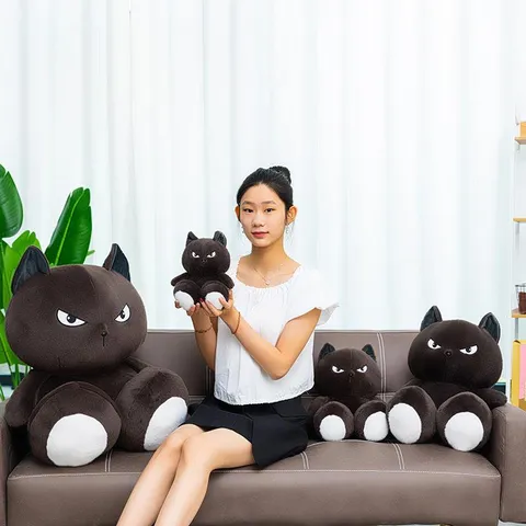 Cool Cat Plush Toy Soft Black Cat Stuffed Animal Doll With Attitude Creative Home Decor Throw Pillow For Kids Adults Gift