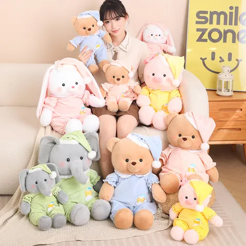 Good Night Series Plush Toy Animal Stuffed Doll Soft Sleeping Pillow For Kids Friends Birthday Gift Cute Bear Rabbit Pig Elephant