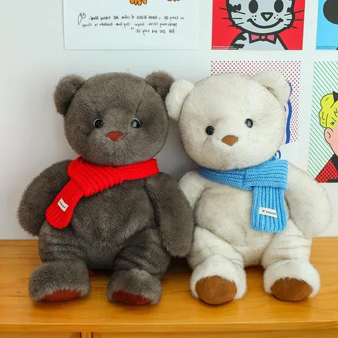 Soft Teddy Bear Plush Toy With Knitted Scarf Warm Stuffed Animal Doll For Kids Couples Healing Gift Room Decor