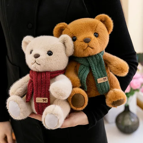 Cute Teddy Bear Plush Toy With Scarf Bow Ribbon Soft Stuffed Animal Doll For Kids Girls Gift 23cm Brown Pink Gray White