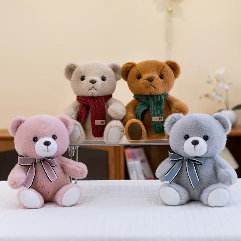 Cute Teddy Bear Plush Toy With Scarf Bow Ribbon Soft Stuffed Animal Doll For Kids Girls Gift 23cm Brown Pink Gray White