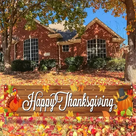 Thanksgiving Yard Banner Outdoor Autumn Garden Decor Pumpkin Sunflower Maple Leaf Design Fence Porch Hanging Fabric