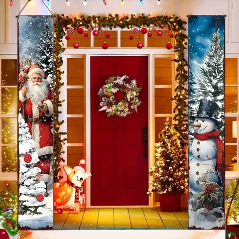 Christmas Banners Outdoor Nutcracker Snowman Porch Sign For Yard Front Door Decorations Holiday Party Supplies